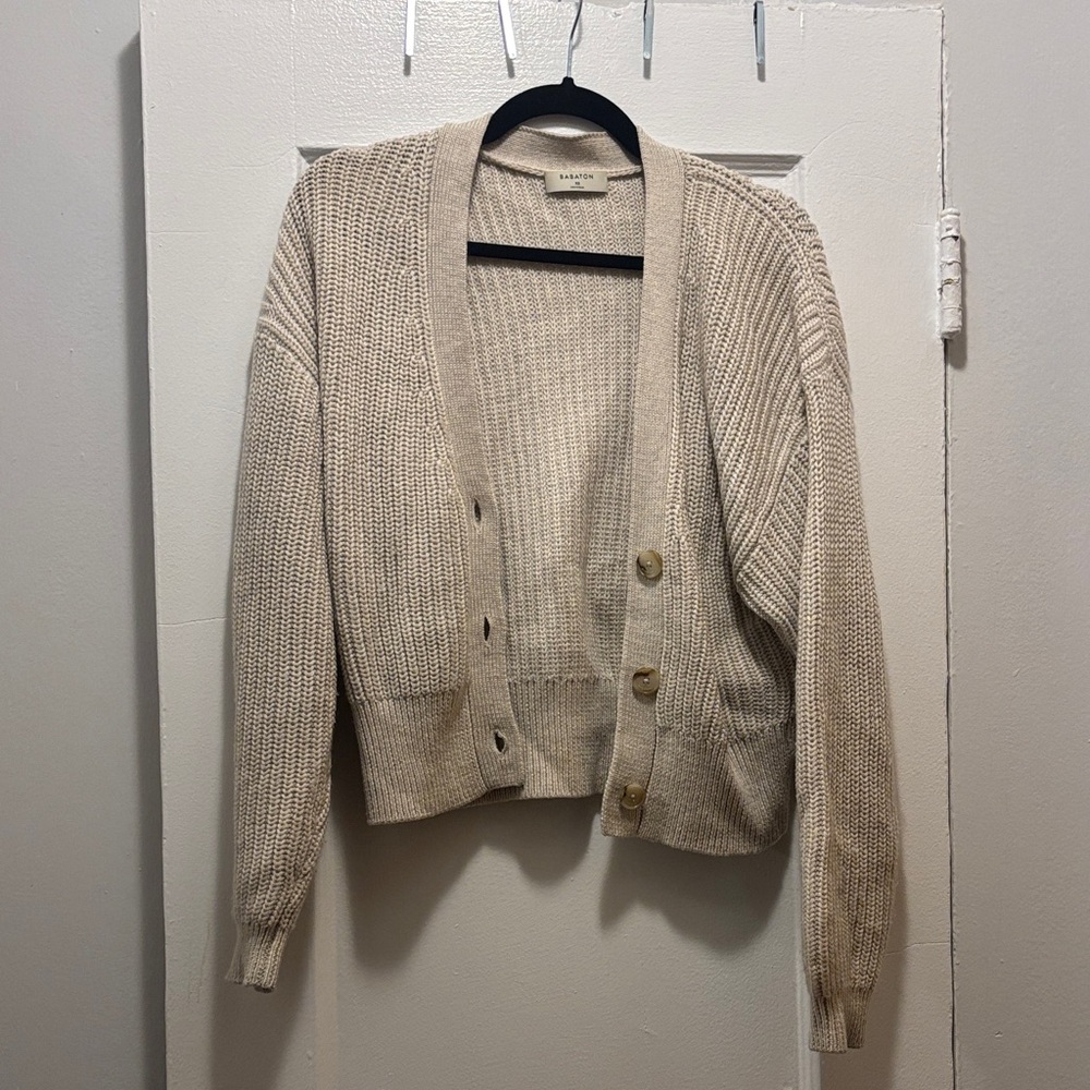 Babaton Beige Button-Up Cardigan